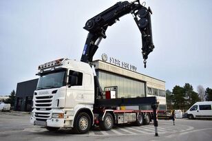 ciężarówka platforma Scania R 440 8x2 HMF 8520 CRANE 38 METERS FLY JIB KRAN